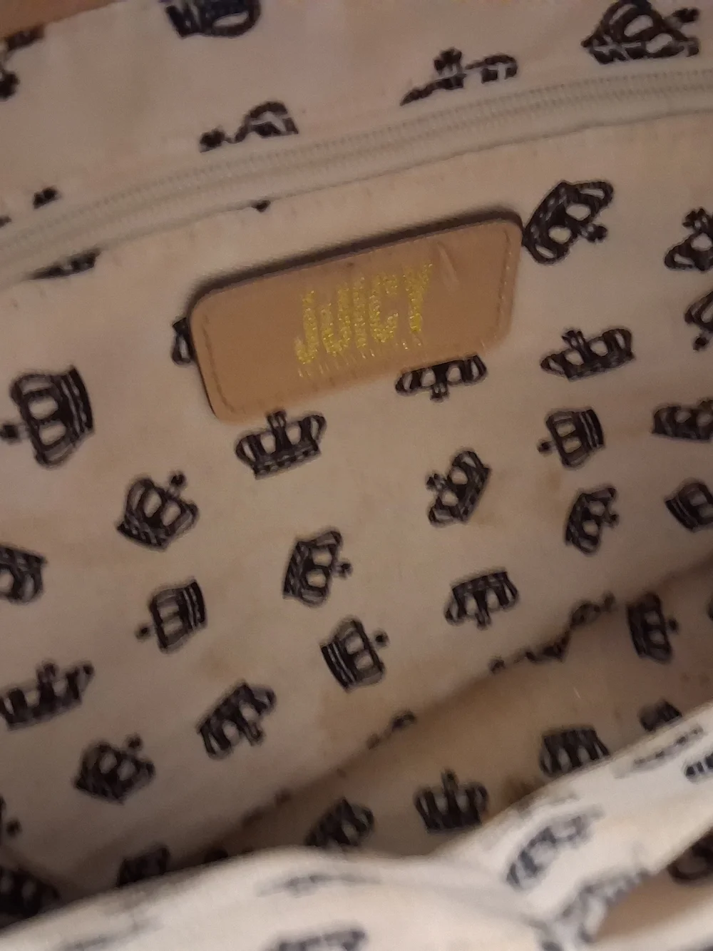Juicy Couture Beige Tote with Multicolor Crown Print